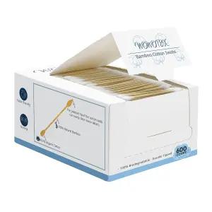 대나무 면봉 600개/1박스 하나의 뾰족한 끝과 둥근 스틱이 있는 생분해성 귀 왁스 제거 라이너 그리기