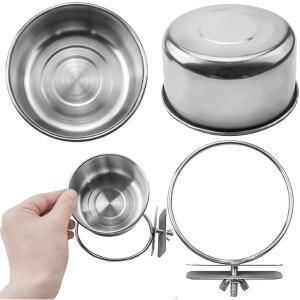 앵무새 토끼 햄스터 애완동물 먹이 접시 스테인레스 스틸 물통 케이지 그릇 컵 클램프온 M8Y0