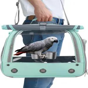 퍼치 푸드볼 트레이 통기성 클리어 윈도우가 있는 버드 캐리어 앵무새 여행 케이지 아프리카 그레이