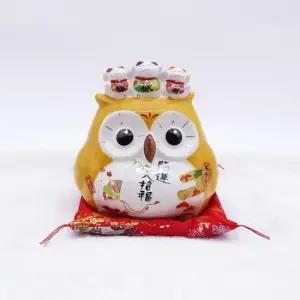 행운 (쓰리몰) 재물모으는 네코왕관쓴 부엉이저금통 장식품