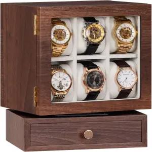 홈데 회전 시계 상자 디스플레이 12슬롯 남성용 서랍장용 나무 보관 케이스 목걸이 및 팔찌용 유리 탑