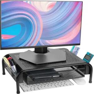 Mr Pen 금속 메시 모니터 스탠드서랍 포함 책상용 컴퓨터 스탠드스토리지 데스크톱 라이저