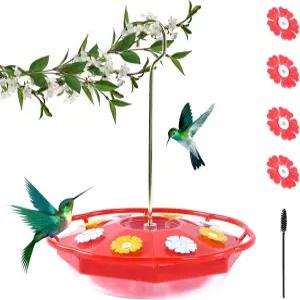 야외용 벌새 모이통 12온스 벌꿀벌 방지 플라스틱 8개 공급 포트 개미 해자가 있는 농어 청소 브러시