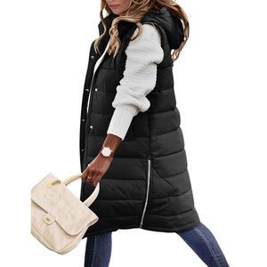 히크펙 여성 패딩 조끼 겨울 후드 민소매 집업 롱 재킷 따뜻하고 두꺼운 퀼트 코트 주머니