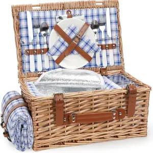 방수 피크닉 담요와 대형 단열 쿨러 수납공간이 있는 2인용 위커 바구니 세트 캠핑용 커틀러 서비스 키트가