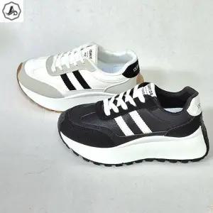 [애슬릿] 굽높은 운동화 라인 배색 레이스업 키높이 단화 5cm