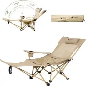 발 받침대가 있는 MOBI 리클라이닝 캠핑 의자 4자세 조절식 접이식 라운지 휴대용 및 탈착식 모래 - 메쉬