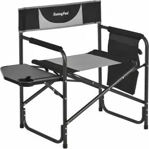 써니필 오버사이즈 캠핑 디렉터 의자 사이드 테이블이 있는 무거운 휴대용 접이식 잔디 해변용 포켓 낚시