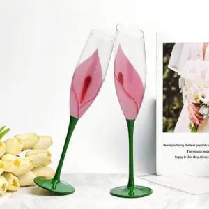 [JED] 유리컵 샴페인잔 꽃그림 와인잔 플라워 2p