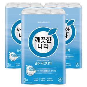 깨끗한나라 순수시그니처 와이드 3겹 28m 30롤 x3팩 107mm 광폭