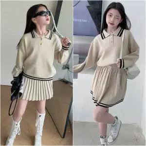 [삐삐네옷가게]여자 주니어 앤드리 베이지 카라 스커트 세트
