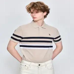 헤지스 남성 25SS 베이지 컬러블럭 반팔 카라 티셔츠 HZTS5B434I2