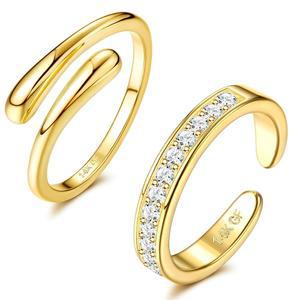 여성용 핀레지오 2PCS 14K 골드 충전 발가락 반지 귀여운 포옹 CZ 플라워 심플 밴드 비치 여름 발 장신구
