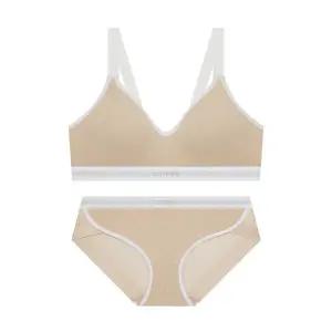 GUESS UNDERWEAR 골지 화이트포인트 스포츠 브라 팬티 세트 - 베이지 GFWBR232BE_BP232BE 2060304