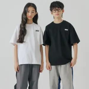 아동 주니어 남아 여아 초등 중등 라운드 티셔츠 자수 반팔 티