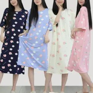 여성 반팔 원피스 잠옷 빅사이즈 피치 강아지 스마일 복숭아 홈웨어 라운지 실내복 스판