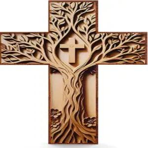 김쿠프르 12인치 벽걸이용 나무 십자가 프리미엄 벽 장식 식탁 교회 홈룸 2D 예술 크리스마스 제단 기독교