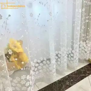 방한커튼 수 놓은 화이트 화면 창 커튼 거실 침실 주방 Tulle 파티션 도어 스크린 셔터