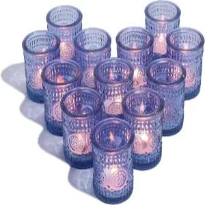 아주니 블루 보티브 캔들 홀더 플라워 글래스 청록색 웨딩 테이블 중앙 장식 파티 페스티벌 및 홈 액센트용