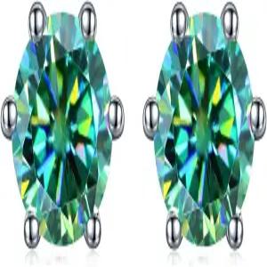 그린 모이사 귀걸이 - 6 프롱 스터드 화이트 골드 925 스털링 실버 주얼리 선물 크리스마스