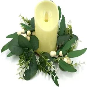 봄 유칼립투스 화이트 핍 베리 캔들 링 4종 세트 3인치 중앙 10인치 작은 화환 기둥 결혼식 부활절 보호