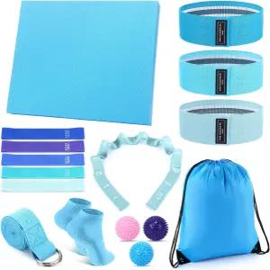 할로스큐메 16개입 여성용 홈 필라테스 키트 스트레칭 밴드 논슬립 양말 요가 페시아 볼 섹션 내 스트레치