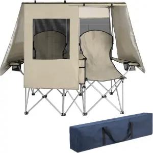 캐노피 그늘이 있는 BETTHLS 더블 캠핑 의자 - 헤비 듀티 600D 야외 러브시트 우산이 2인용 비치 낚시