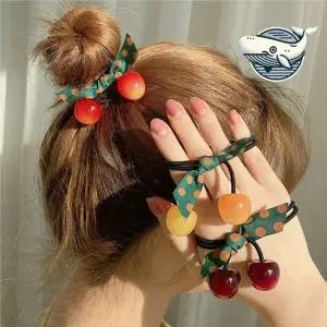 귀여운 과일 리본 포니테일 머리끈 3개 다양한 똥머리 머리고무줄 고무끈 당고머리