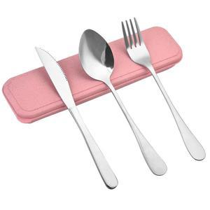 여행용 실버웨어 세트 케이스 - 휴대용 재사용 가능한 식기 숟가락, 나이프, 포크 도시락