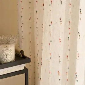 빈티지 린넨 투명 커튼 (레인보우 젤리빈 디자인, 봉/가방형, 간편 설치, 침실/거실)