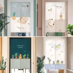 귀여운 만화 고양이 문 커튼 녹색 식물 신선한 크리 에이 티브 북유럽 출입구 주방 파티션 입구 장식 하프