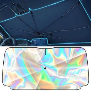 윈드실드 선쉐이드 우산, 접이식 자동차 선쉐이드, 세단 및 SUV용 선바이저, 차의 시원함을 유지하고 열을 차단하며 360 구부릴 수 있는 손잡이(55