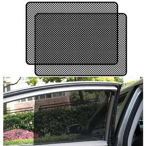 Queenbox 24.8x16.5인치 2PCS 정적 부착 자동차 측면 창문 선쉐이드, 천공 틴트 필름 열 UV 라이트 블록 차량 스티커, 블랙
