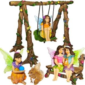 무드 랩 요정 정원 - 미니어처 피규어가 포함된 액세서리 키트 스윙 세트 6개 야외 또는 집 장식용