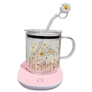 데이지꽃무늬 내열유리컵 2개 찻잔 커피 물잔 선물 600ml 머그컵