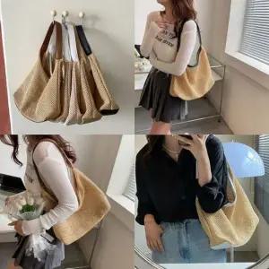 (앙상블) 가죽 손잡이 밀짚 숄더백 가방 여성 여름