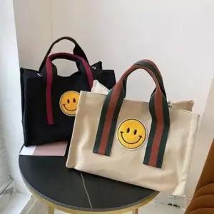 패치 캔버스 스마일 백 에코 가방 기저귀 천 앙상블