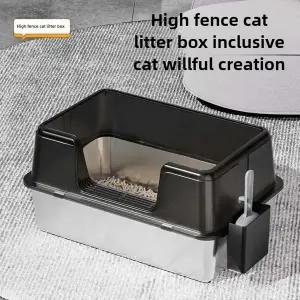 하이 사이드 스테인레스 스틸 고양이 쓰레기통 탈착식 고양이 팬 뚜껑 포함 미끄럼 방지 새끼 변기 액세서
