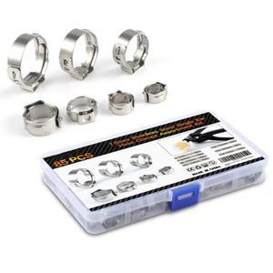 85개 스테인리스 스틸 싱글 이어 스텝리스 호스 클램프 세트 7mm 21mm 파이프 라인 클립