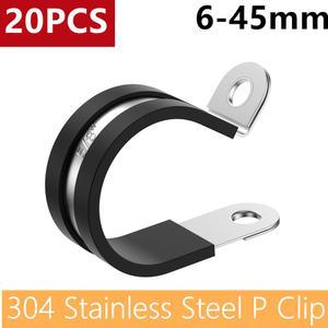 20Pcs 파이프 클램프 고무 라이닝 P 클립 3/4 5/8 304 스테인레스 스틸 R 케이블 장착 호스 와이어 고정 브래킷