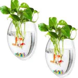 MeiBoAll 2Pcs 6인치 벽 물고기 그릇 230ML 투명 아크릴 베타 어항 벽걸이 수족관 화분