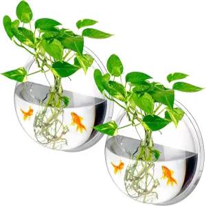 Zilini 2개 매달린 벽 1갤런 어항 아크릴 투명 베타 수족관 장착 식물 버블 에코스피어 장식