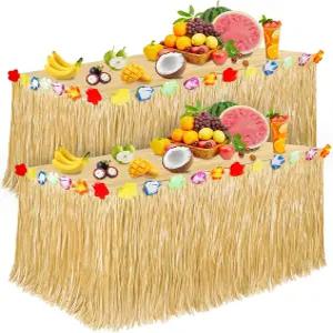루 파티 장식 열대 하와이 잔디 테이블 스커트 플라워 72.8인치 X 29.5인치 및 알로하 여름 해변 테마 용품