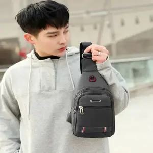 남성 크로스 슬링백 2단 지퍼포켓 이어폰홀 남자가방 남자크로스백 비니지스백 캐주얼백