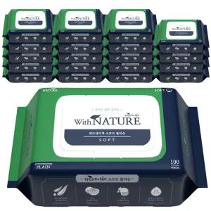 위드네이쳐 소프트 캡형 물티슈 100매 20팩 경제적인 순한물티슈 부드러운 플레인원단