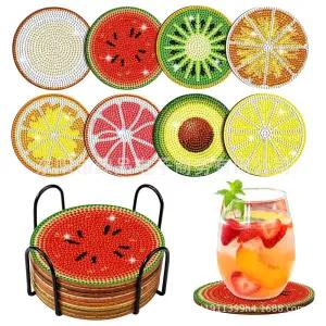 과일 컵받침 보석십자수 8개 한세트 (샤이닝+원형비즈) 나무