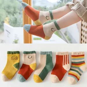 준캡 어린이 아동양말 무지개스마일 중목 유 5족세트 4계절 면양말 답례품 기념품 집