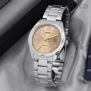 카시오 MTP-1302DD-9A 클래식 라운드 선레이 다이얼 샴페인 골드 남자 메탈 시계 d5