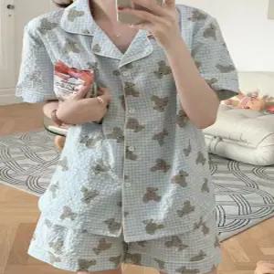 [하젤]민트베어 시어서커 반팔 파자마 면잠옷 세트_S4655