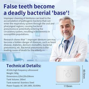 USB 충전식 초음파 세척기 틀니 리테이너 관리 얼라이너 기기 미백 구강 트레이용 마우스가드